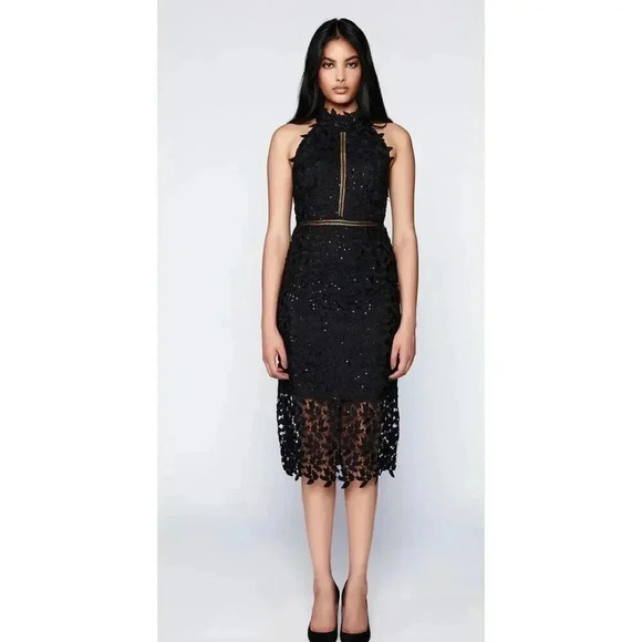 NWT! Bardot Sequin Leaf Lace Dress In Black Sz 2 - Picture 1 of 9